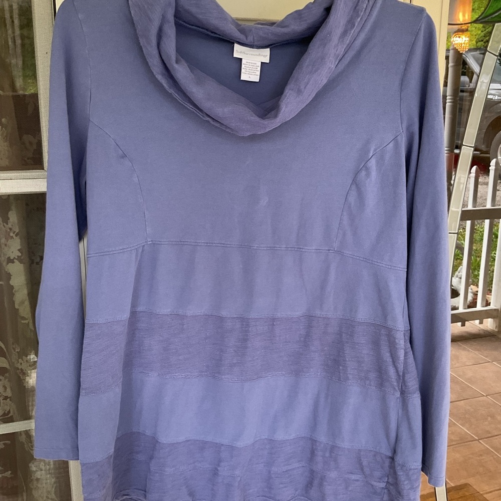 Soft Surroundings Blue Casual Woman Top Pullover Boho Cotton Tunic EUC